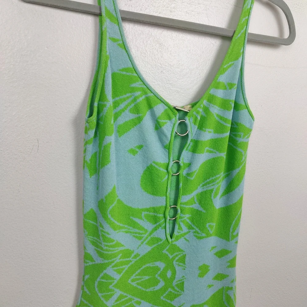 Paloma Wool Scorpia Dress Womens Small Green Blue Splash Print Keyhole Midi - Picture 3 of 11